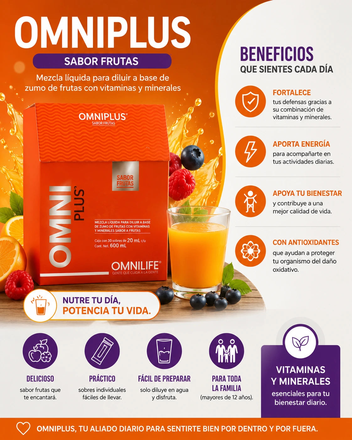 OmniPlus® Sabor Frutas | Vitaminas y Minerales en Sobres Prácticos — OMNILIFE