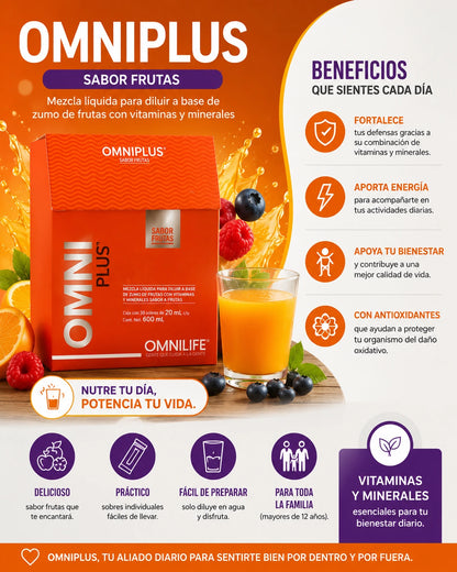 OmniPlus® Sabor Frutas | Vitaminas y Minerales en Sobres Prácticos — OMNILIFE