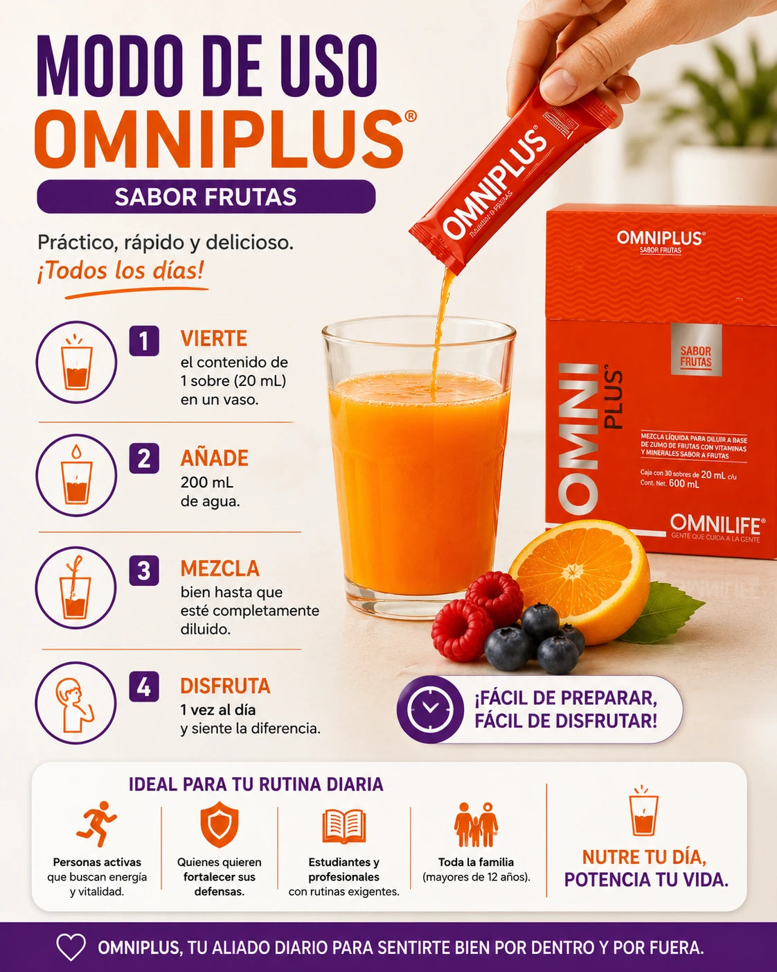 OmniPlus® Sabor Frutas | Vitaminas y Minerales en Sobres Prácticos — OMNILIFE