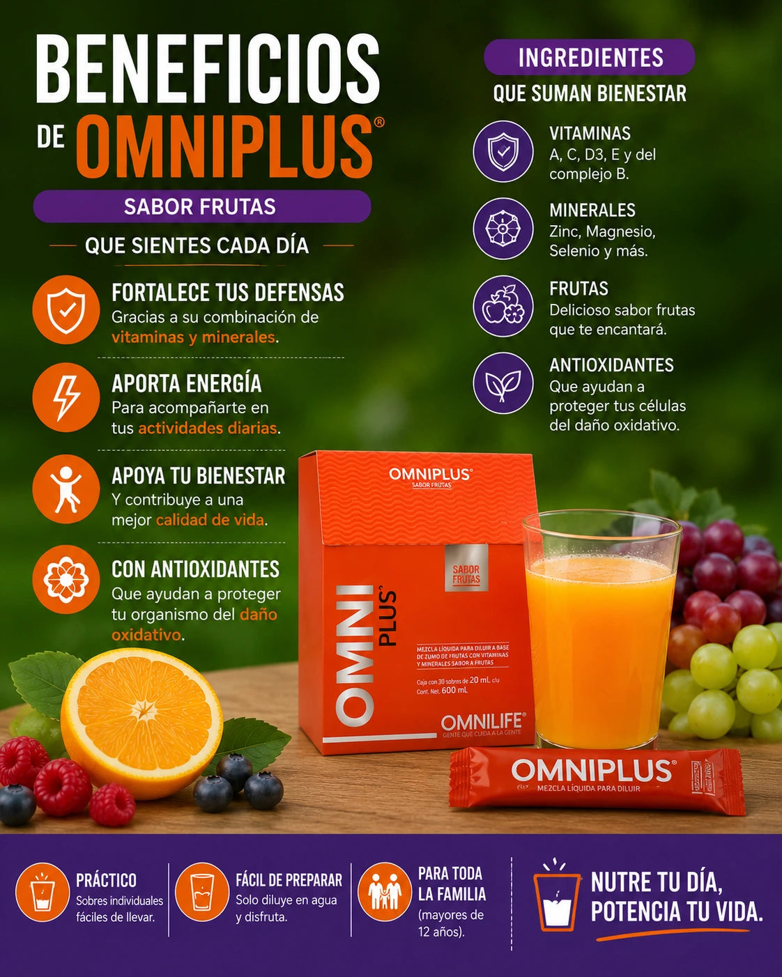 OmniPlus® Sabor Frutas | Vitaminas y Minerales en Sobres Prácticos — OMNILIFE