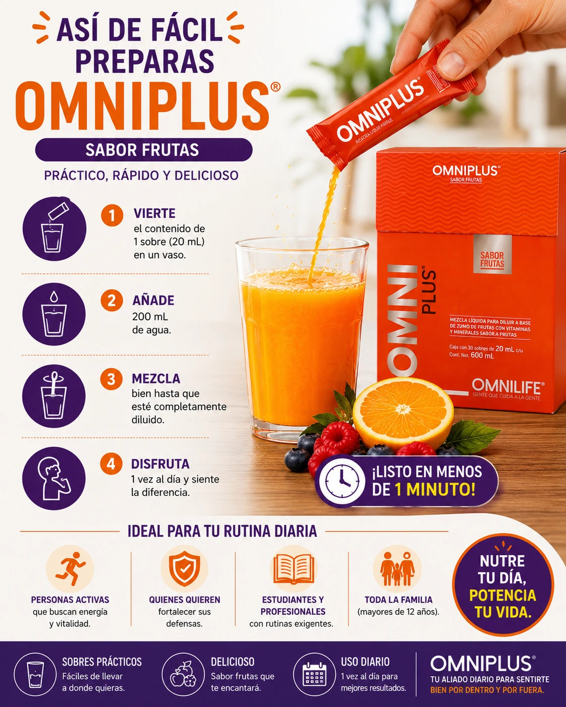 OmniPlus® Sabor Frutas | Vitaminas y Minerales en Sobres Prácticos — OMNILIFE