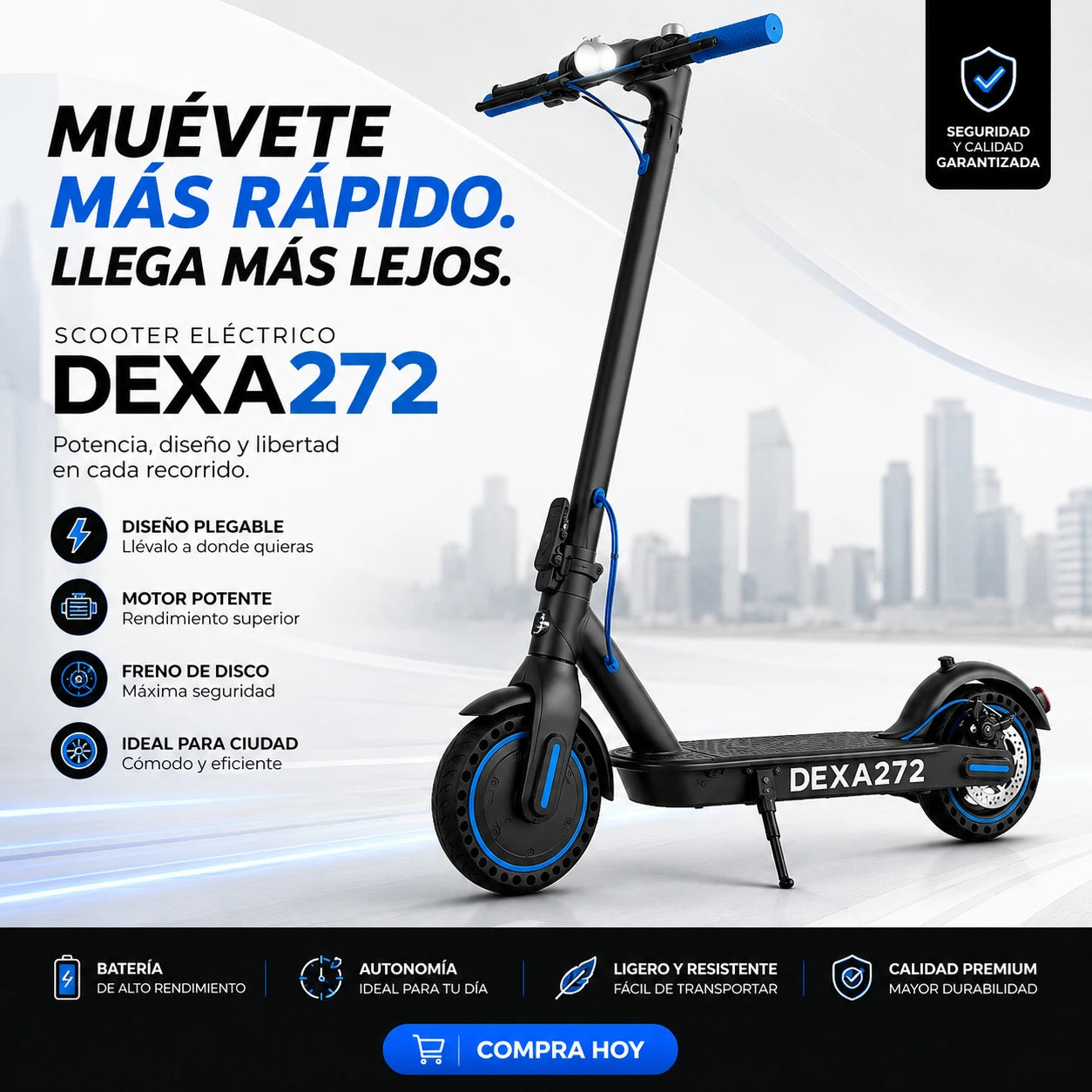 Scooter Eléctrico Plegable 350W con Bluetooth, Pantalla LCD y Autonomía de hasta 35 km